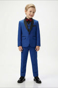 Load image into Gallery viewer, Boys Royal Blue Tuxedo 3-Piece Suit with Black Satin Shawl Lapel
