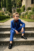 Load image into Gallery viewer, Boys Royal Blue Tuxedo 3-Piece Suit with Black Satin Shawl Lapel

