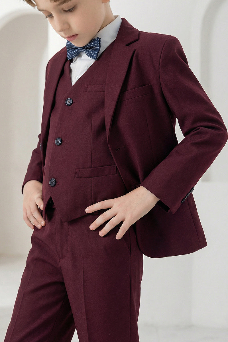 Boys Burgundy Tuxedo 3-Piece Suit