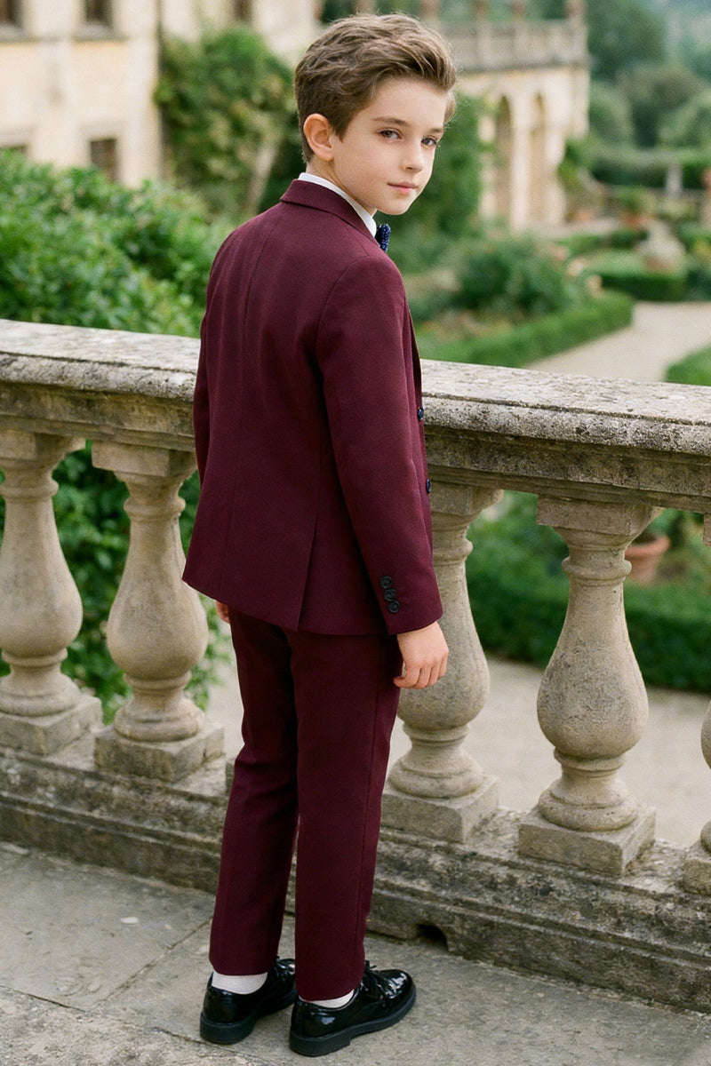 Boys Burgundy Tuxedo 3-Piece Suit