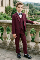 Boys Burgundy Tuxedo 3-Piece Suit