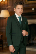 Load image into Gallery viewer, Boys Forest Green Formal Suit for Weddings with Notch Lapel 3-Piece Suit
