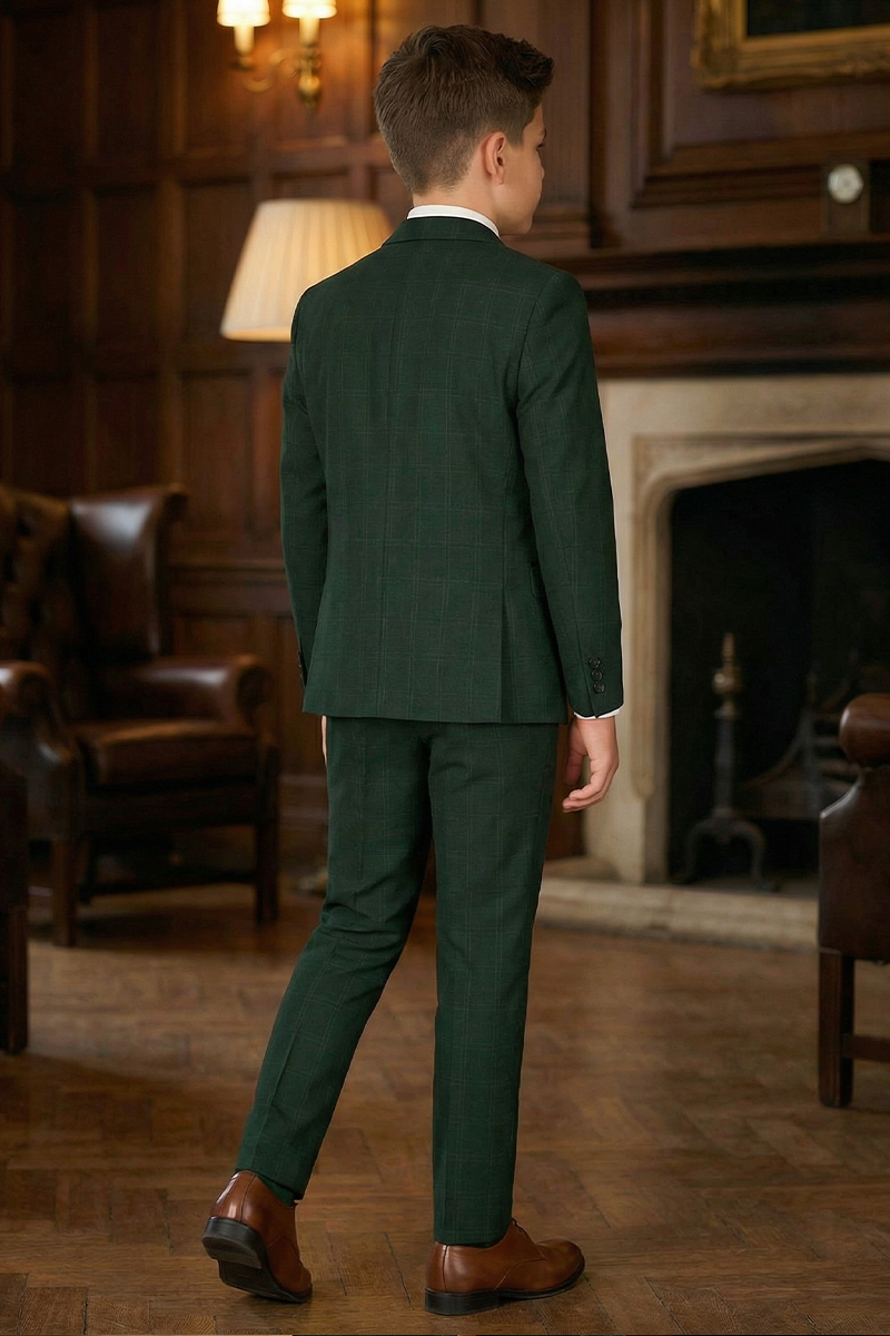 Boys Forest Green Formal Suit for Weddings with Notch Lapel 3-Piece Suit