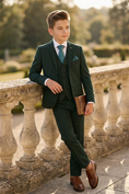 Load image into Gallery viewer, Boys Forest Green Formal Suit for Weddings with Notch Lapel 3-Piece Suit
