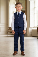 Boys Navy Blue Formal Suit for Weddings with Classic Vest 2-Piece Suit