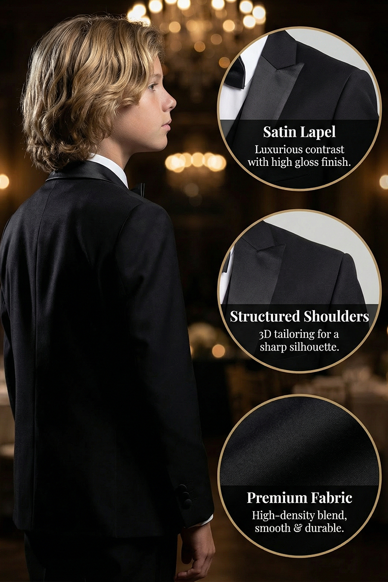 Boys Black Tuxedo for Weddings with  3-Piece Suit