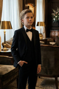 Load image into Gallery viewer, Boys Black Tuxedo for Weddings with  3-Piece Suit
