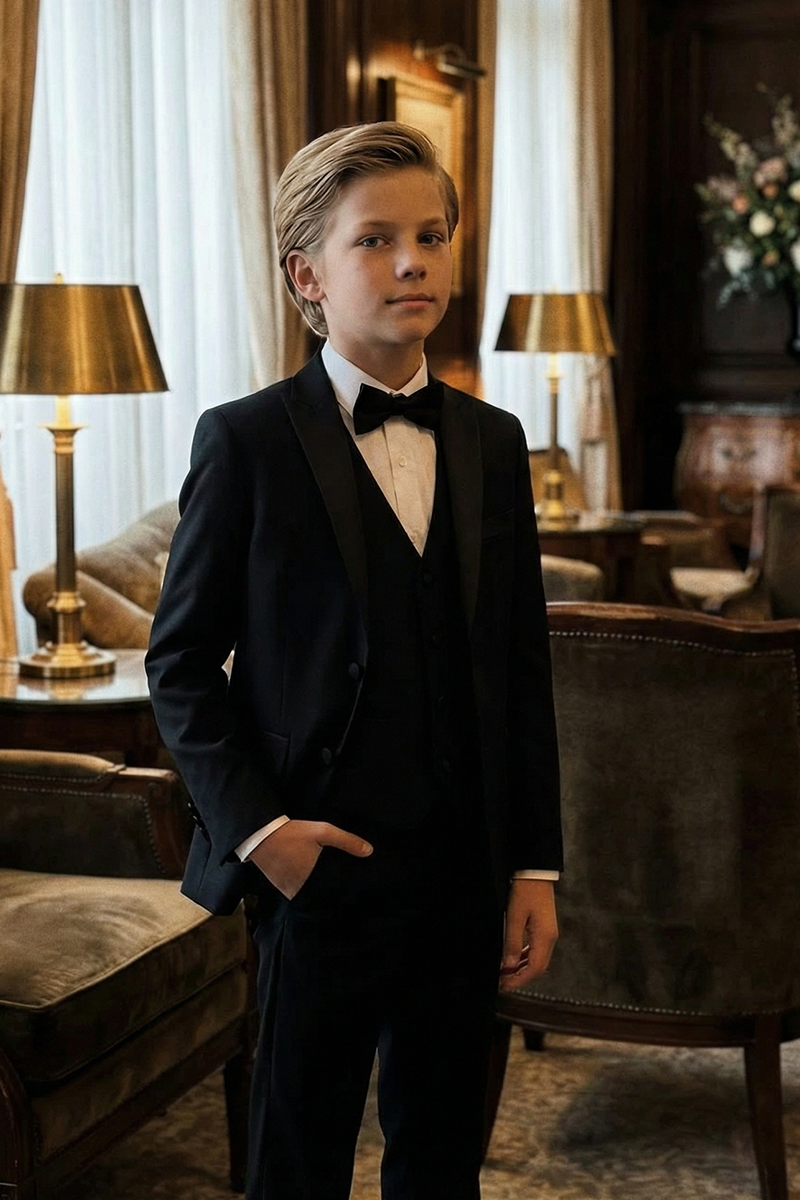 Boys Black Tuxedo for Weddings with  3-Piece Suit