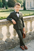 Cargar la imagen en la vista de la galería, Boys Forest Green Suit for Weddings with Bow Tie 2-Piece Suit
