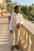 Load image into Gallery viewer, Boys Ivory Linen Suit for Weddings 2-Piece Suit
