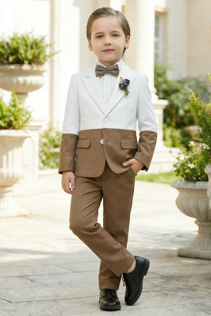 Boys White Paired With Brown 2-Piece Suit