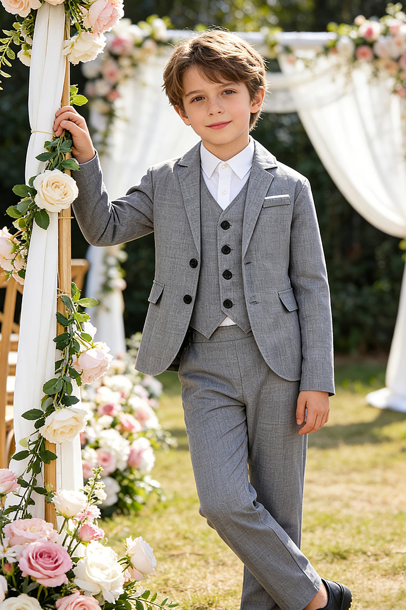 Boys Light Grey 3-Piece Suit for Garden Weddings & Outdoor