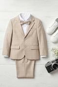 Load image into Gallery viewer, Boys Oatmeal Windowpane 3-Piece Suit for Garden Weddings
