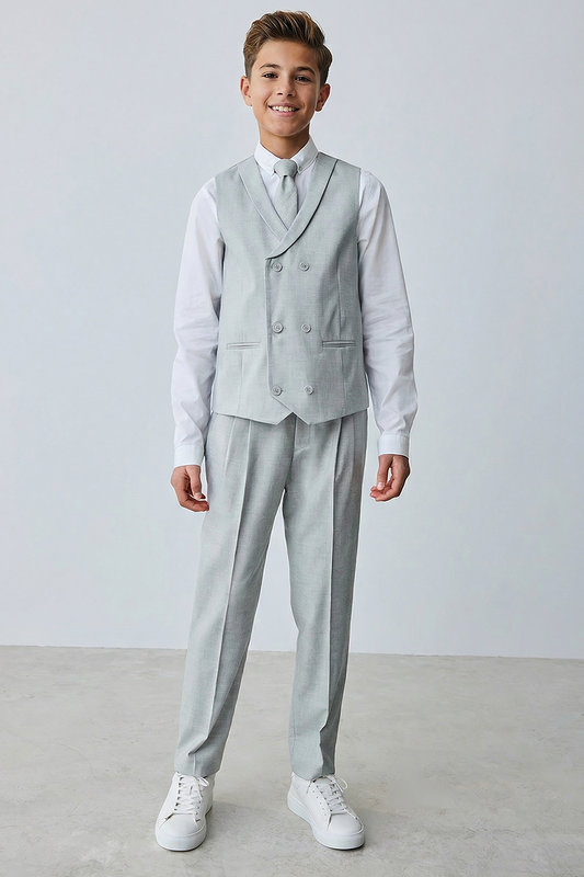Boys Light Grey Vest and Pants 2-Piece for Weddings