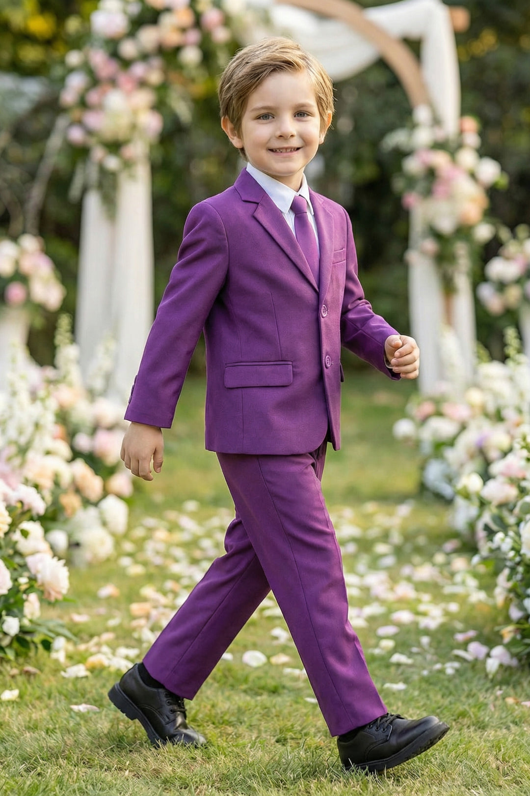 Boys Vibrant Purple 3-Piece Suit for Weddings with Notch Lapel