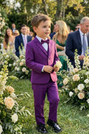 Boys Vibrant Purple 3-Piece Suit for Weddings with Notch Lapel