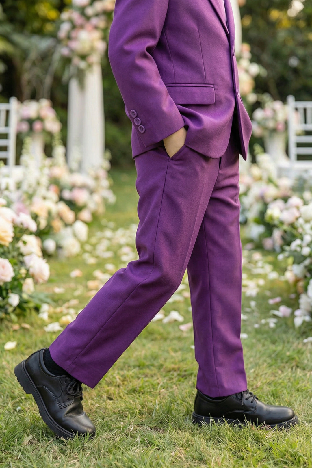 Boys Vibrant Purple 3-Piece Suit for Weddings with Notch Lapel