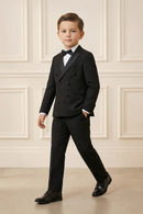 Boys Black Double-Breasted 2-Piece Suit