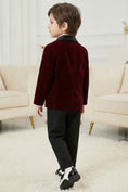 Load image into Gallery viewer, Boys Shawl Collar Burgundy Velvet 2-Piece Suit for Garden Weddings
