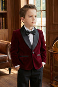 Load image into Gallery viewer, Boys Shawl Collar Burgundy Velvet 2-Piece Suit for Garden Weddings
