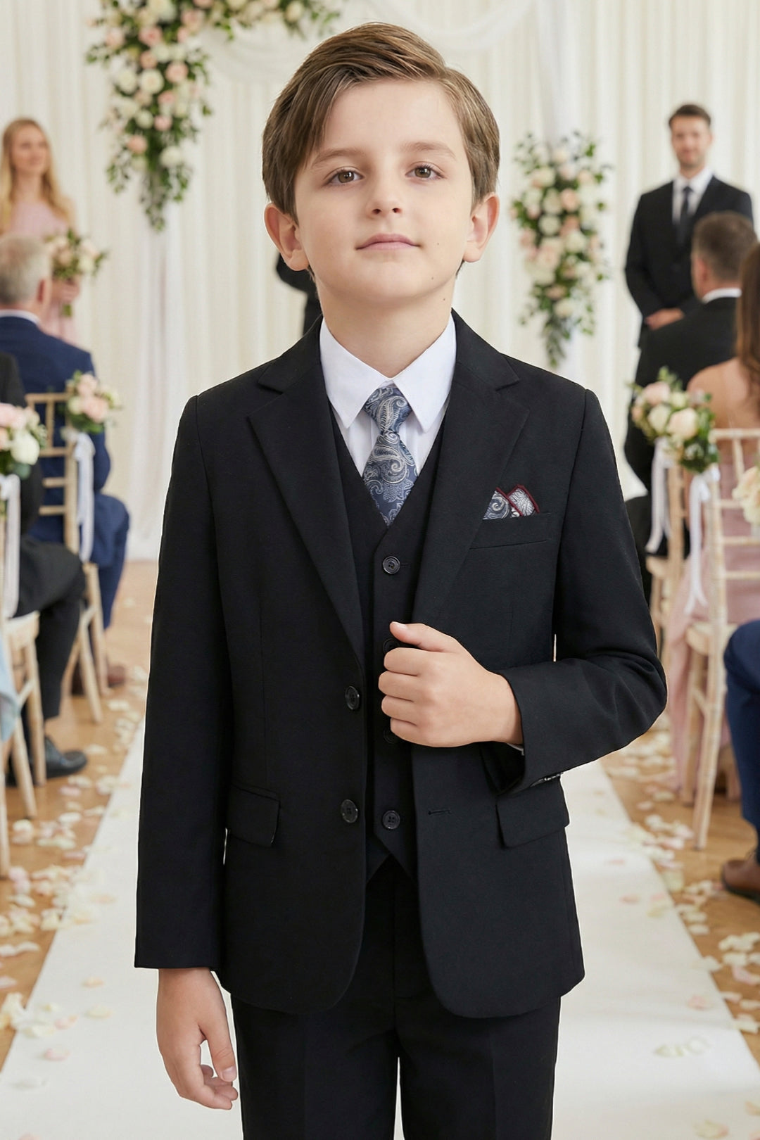 Boys Classic Black 3-Piece Suit for Weddings with Notch Lapel