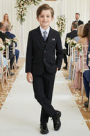Boys Classic Black 3-Piece Suit for Weddings with Notch Lapel