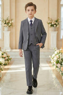 Boys Classic Grey 3-Piece Suit for Weddings with Notch Lapel