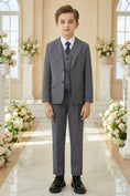 Bild in Galerie-Betrachter laden, Boys Classic Grey 3-Piece Suit for Weddings with Notch Lapel
