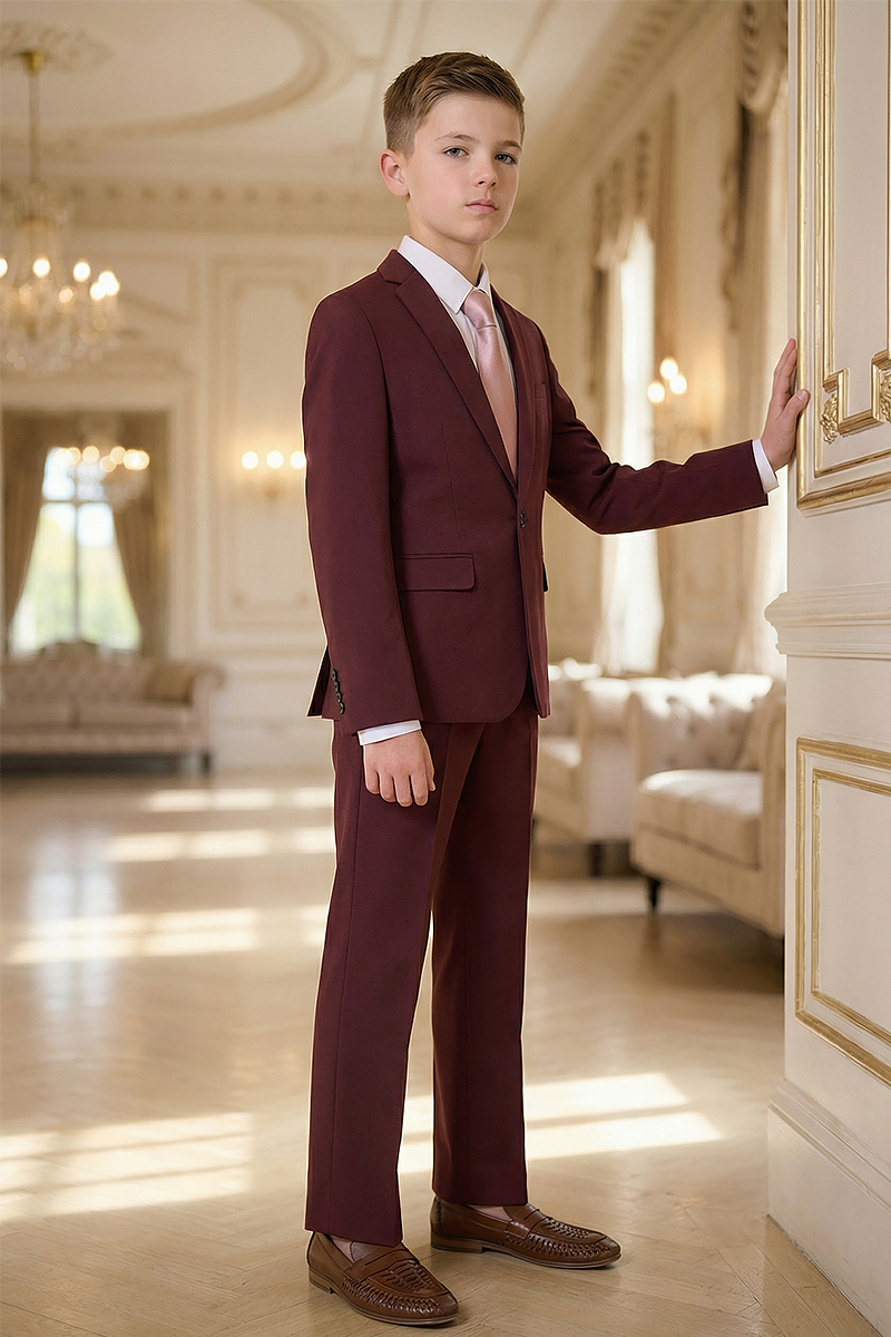 Boys Burgundy 2-Piece Suit for Formal Events