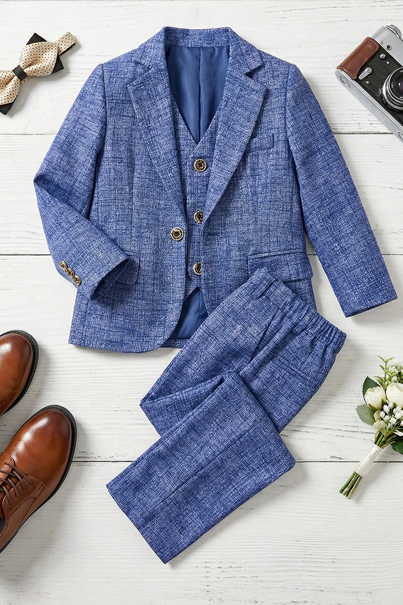 Boys Blue Linen-Blend 3-Piece Suit for Villa Weddings