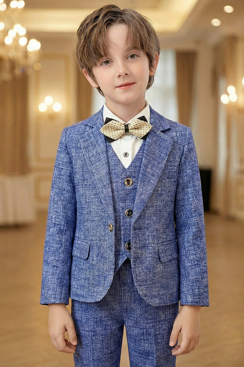 Boys Blue Linen-Blend 3-Piece Suit for Villa Weddings
