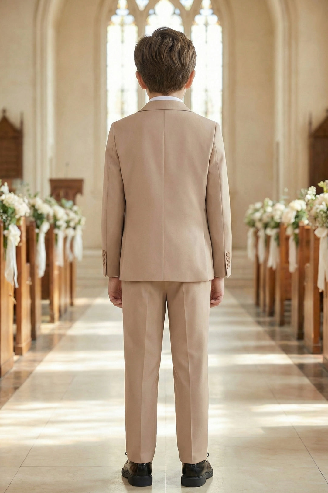 Boys Warm Beige 3-Piece Suit for Weddings with Notch Lapel