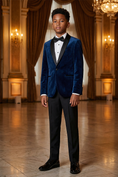 Load image into Gallery viewer, Boys Royal Blue Velvet Shawl Lapel 2-Piece Suit
