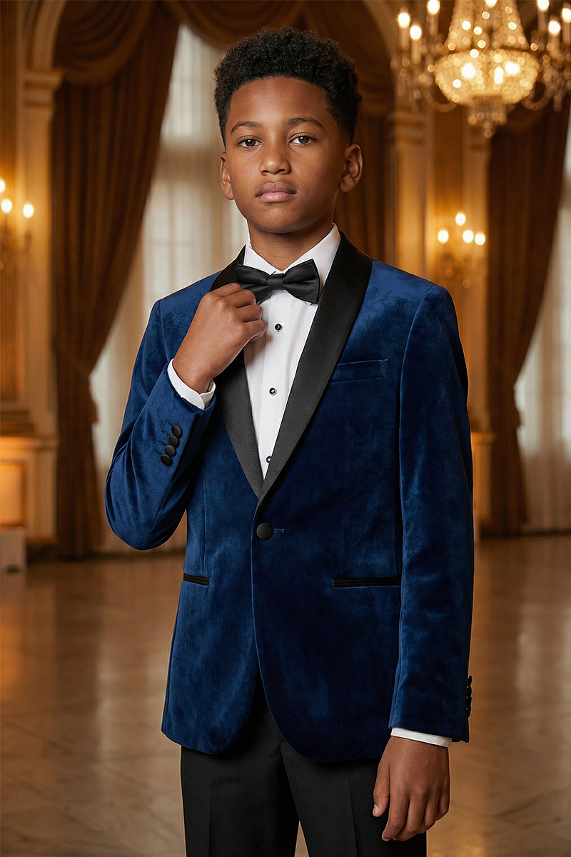 Boys Royal Blue Velvet Shawl Lapel 2-Piece Suit