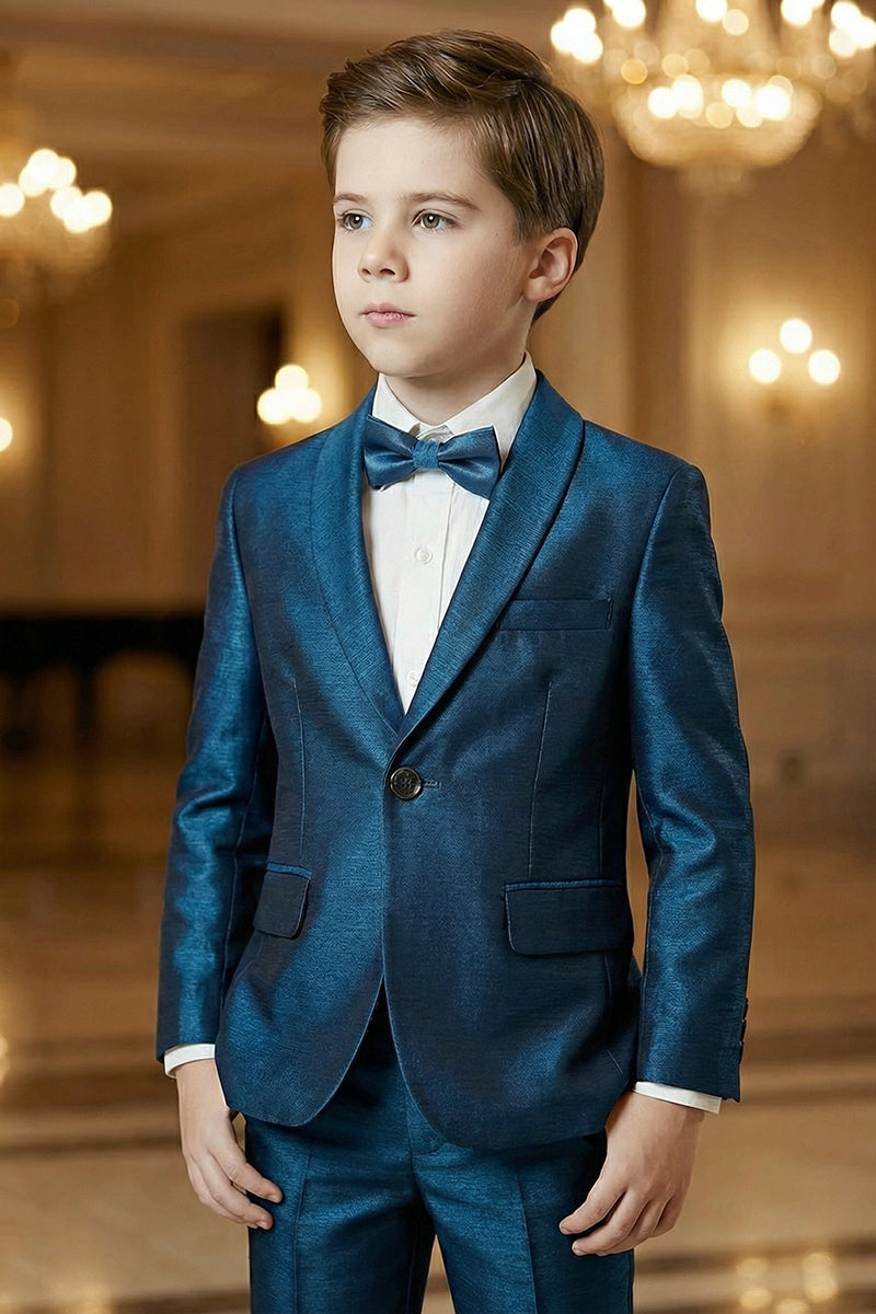 Boys Iridescent Teal Single-Breasted 2-Piece Suit for Ballroom Weddings