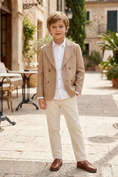 Load image into Gallery viewer, Boys Khaki Double Breasted Peak Lapel Suit Jacket
