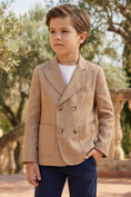 Load image into Gallery viewer, Boys Khaki Double Breasted Peak Lapel Suit Jacket
