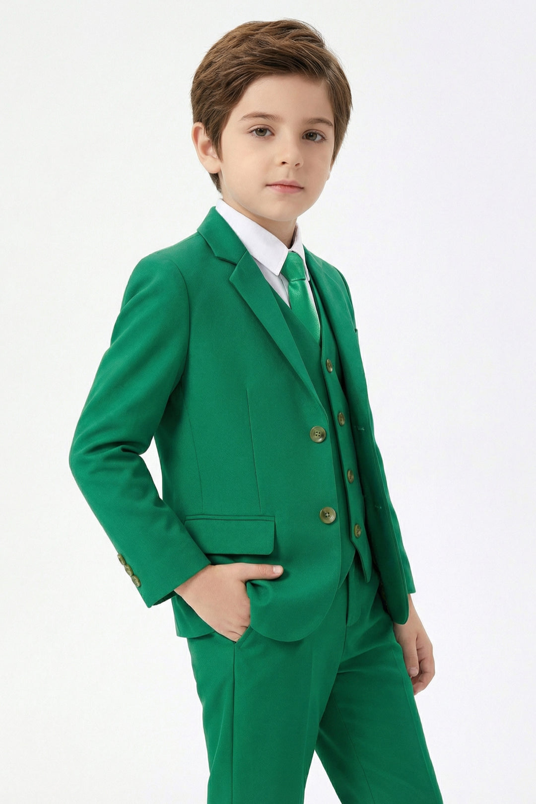Boys Fresh Green 3-Piece Suit for Weddings with Notch Lapel
