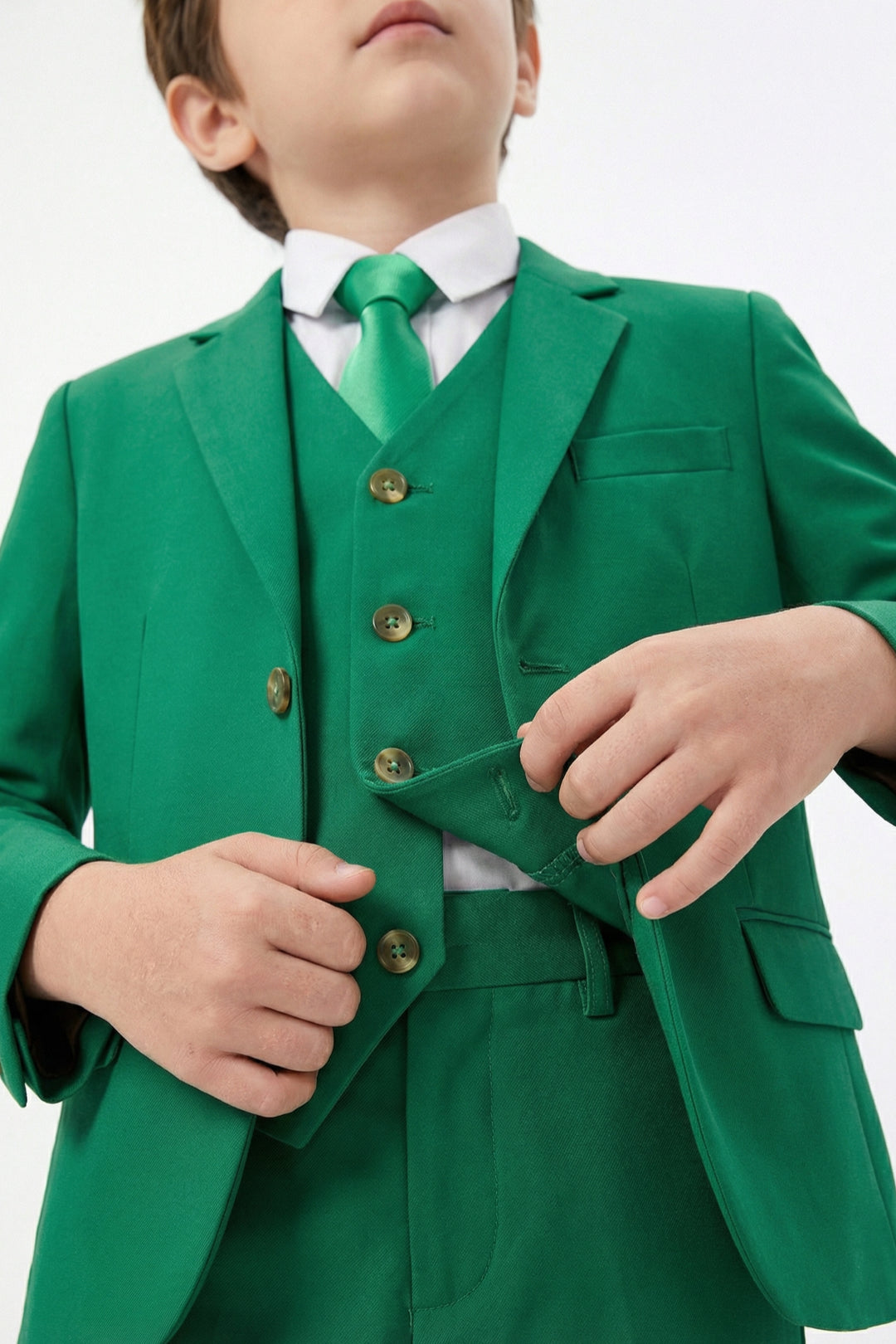 Boys Fresh Green 3-Piece Suit for Weddings with Notch Lapel