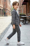 Load image into Gallery viewer, Boys Black & White Windowpane Casual 2-Piece Suit for Urban Weddings
