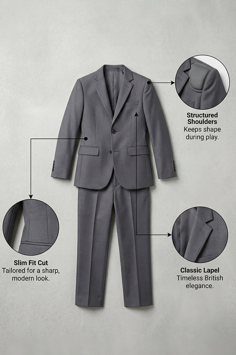 Boys Charcoal Grey Single-Breasted 2-Piece Suit for Formal Weddings