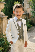 Bild in Galerie-Betrachter laden, Boys Navy Blue Jacquard 3-Piece Suit for Weddings & Formal Occasions
