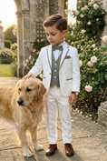 Load image into Gallery viewer, Boys Navy Blue Jacquard 3-Piece Suit for Weddings & Formal Occasions
