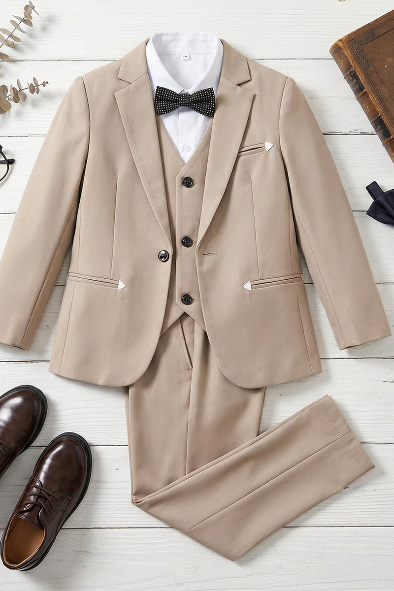 Boys Beige 3-Piece Suit for Modern Indoor Weddings
