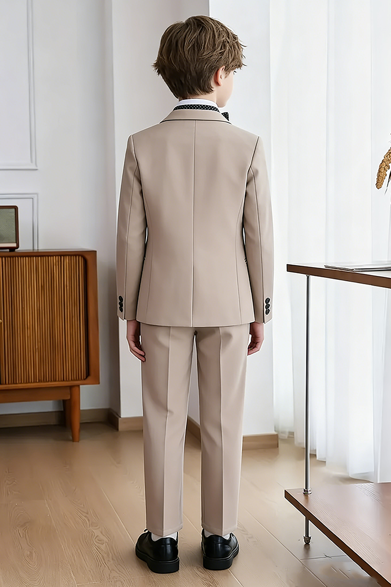 Boys Beige 3-Piece Suit for Modern Indoor Weddings