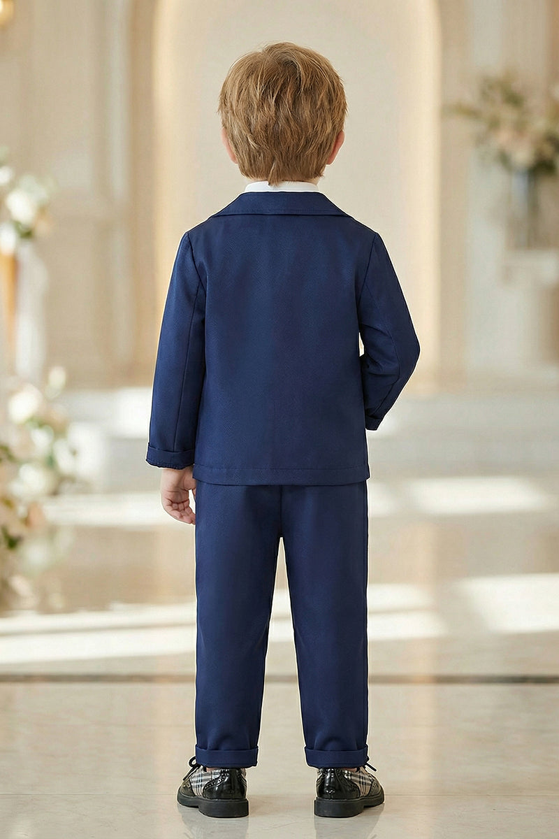 Boys Navy Blue Single-Breasted 2-Piece Suit for Formal Weddings