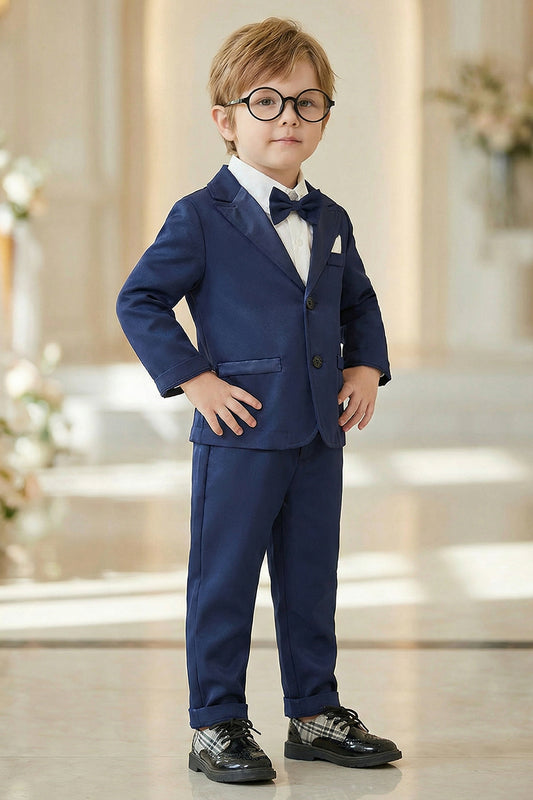 Boys Navy Blue Single-Breasted 2-Piece Suit for Formal Weddings