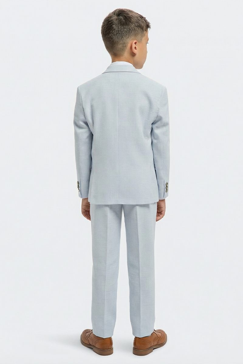 Boys Light Blue Textured 3-Piece Suit for Weddings & Formal Occasions