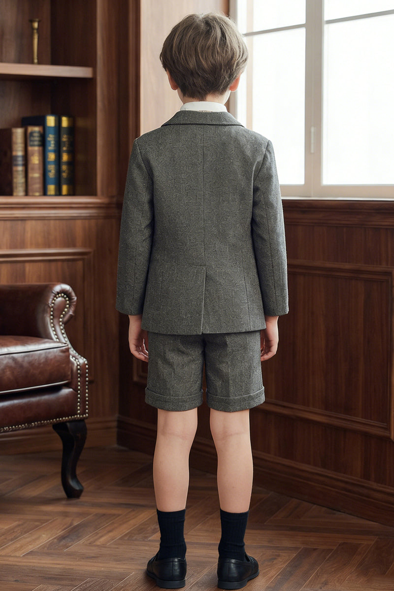 Boys Gray Herringbone Single-breasted 2-piece Suit