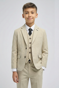 Load image into Gallery viewer, Boys Beige Textured 3-Piece Suit for Weddings & Formal Occasions
